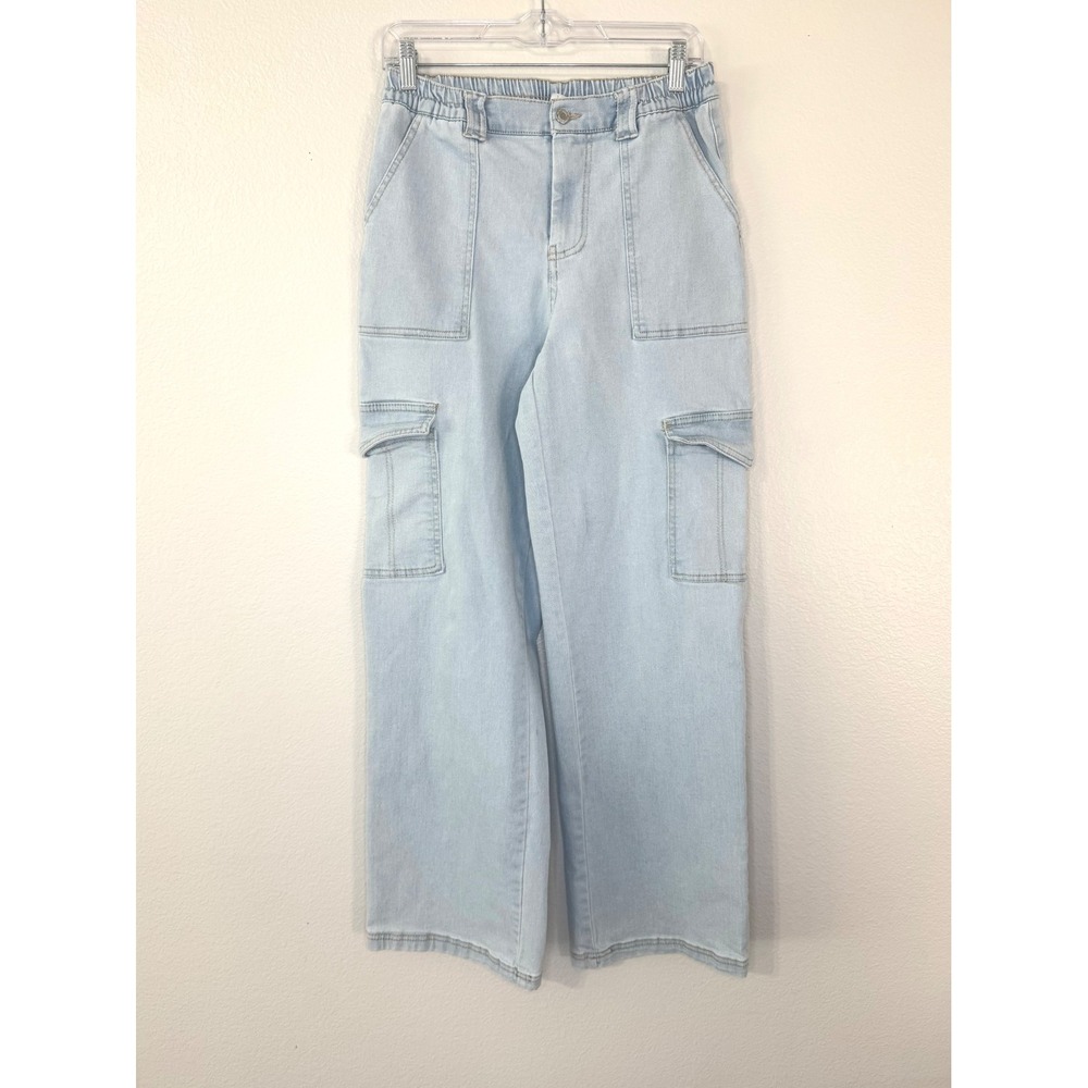 No Boundaries Light Wash Cargo Wide Leg Jeans Size S 4-6